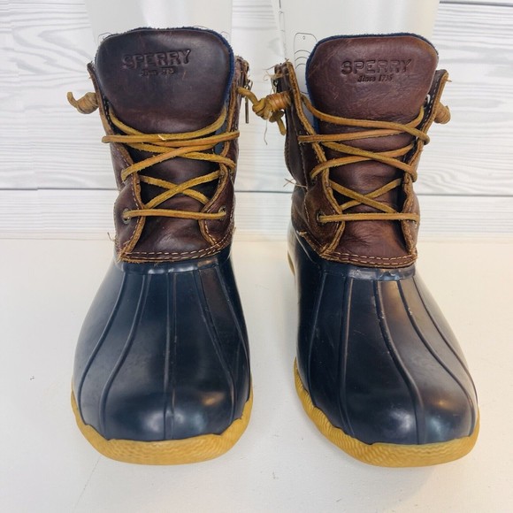 Salt Water Shoes - Sperry Top Sider Womens Saltwater STS91175 Brown Blue Ankle Duck Boots Sz 9